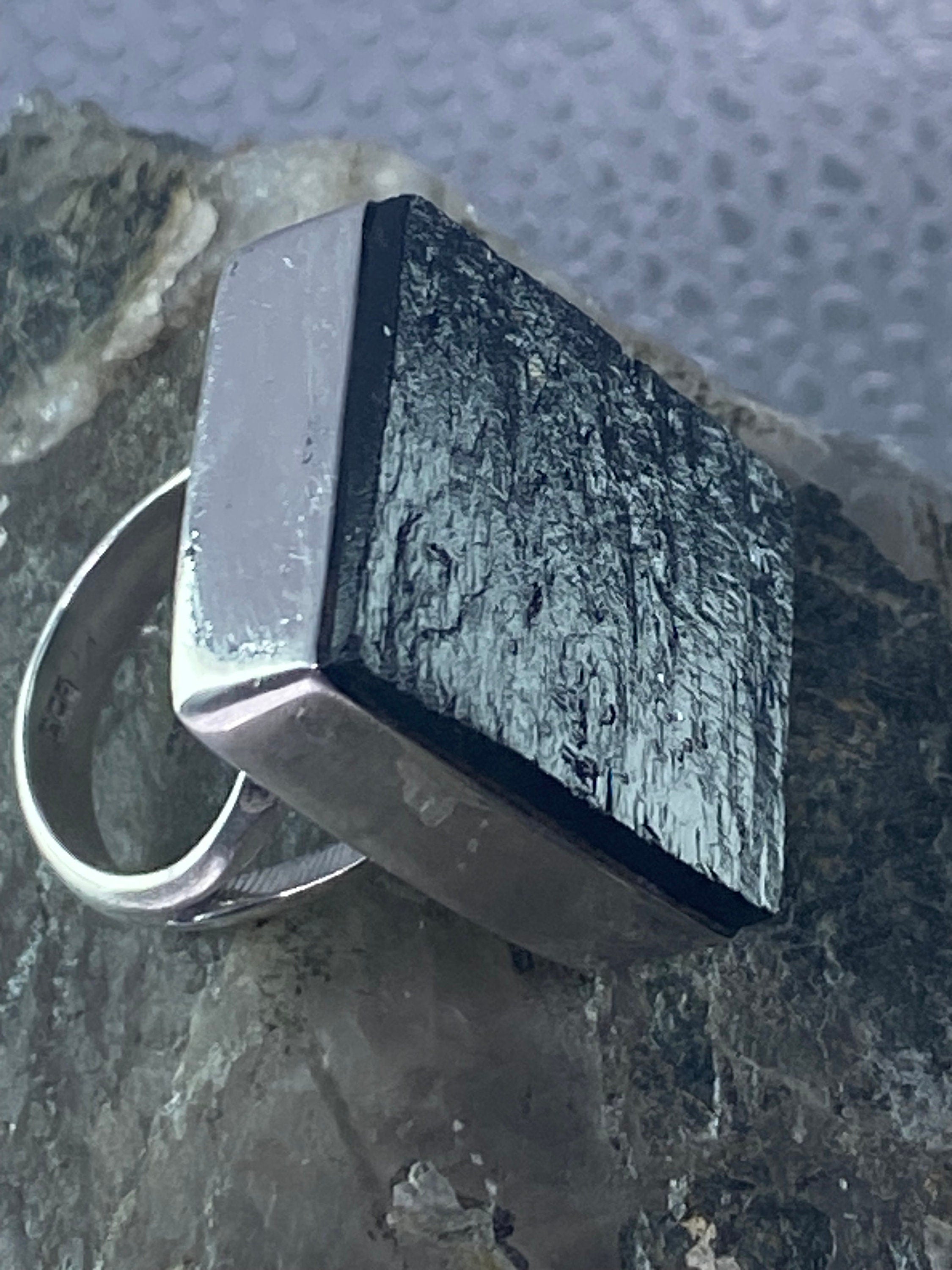 Natural Black Tourmaline and Silver Ring (F)