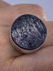 Natural Raw Black Tourmaline and Silver Ring(F)