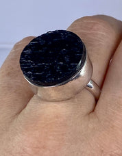 Natural Raw Black Tourmaline and Silver Ring(F)