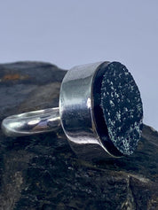 Natural Raw Black Tourmaline and Silver Ring(F)