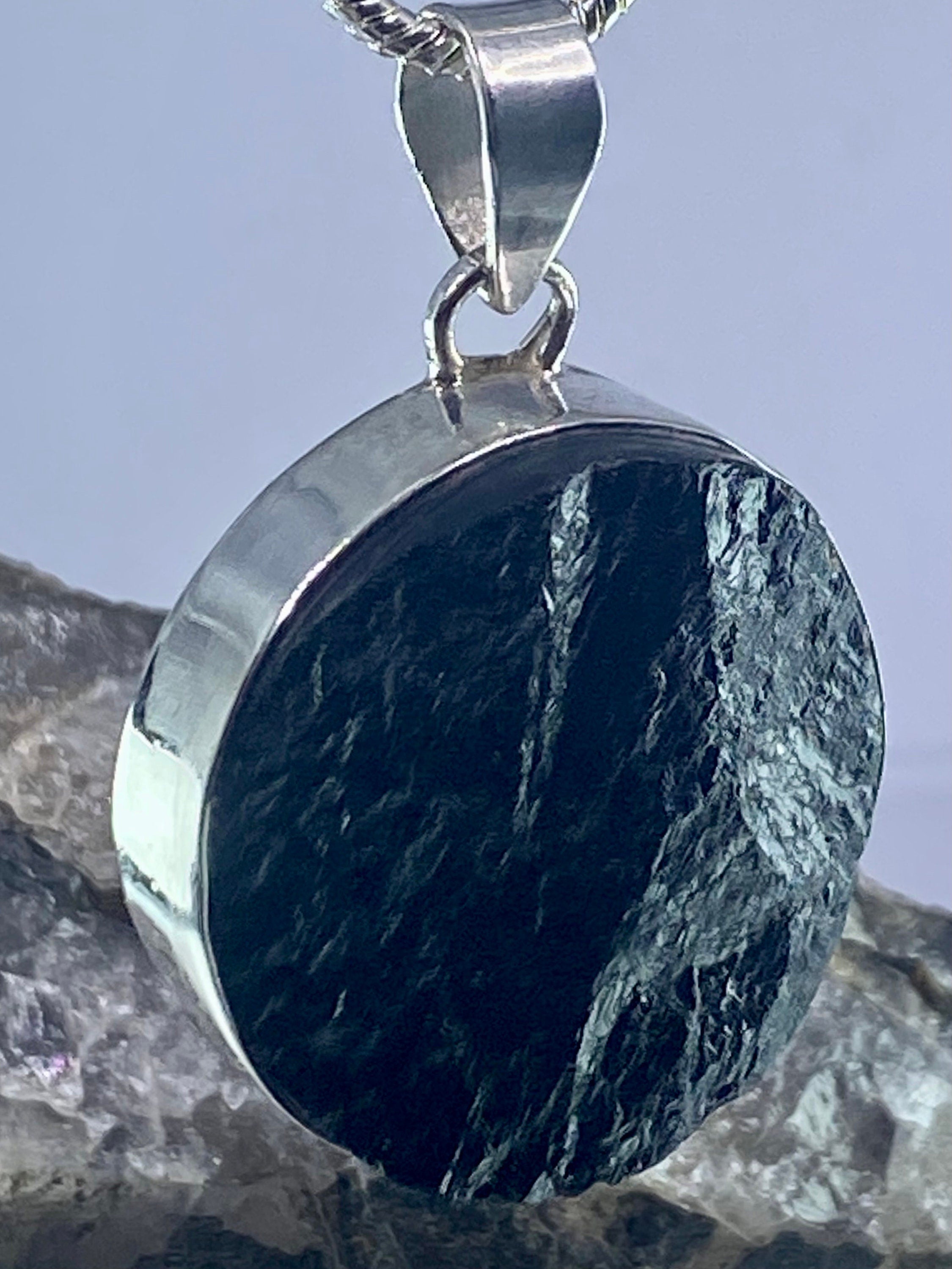 Natural Black Tourmaline and Silver Pendant (F)