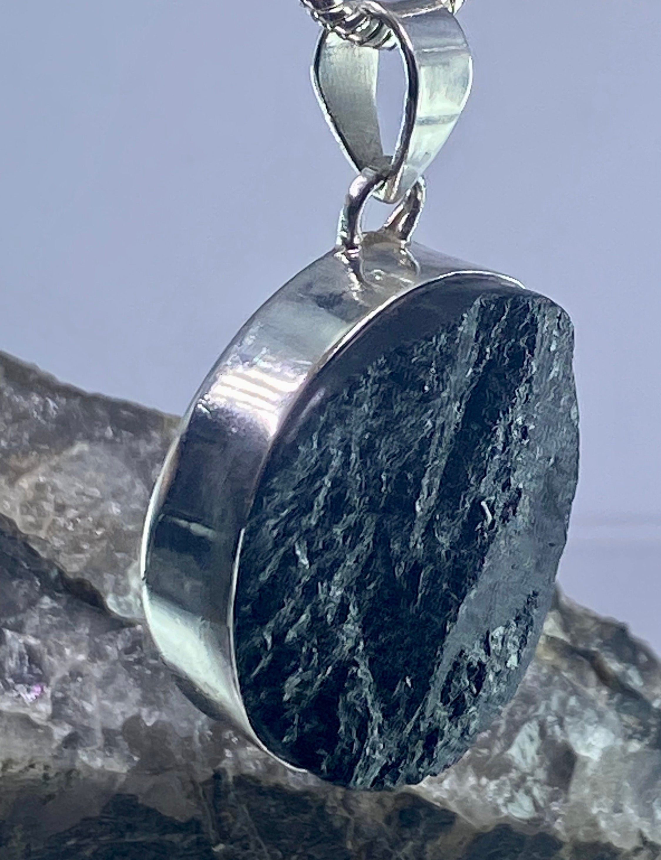 Natural Black Tourmaline and Silver Pendant (F)