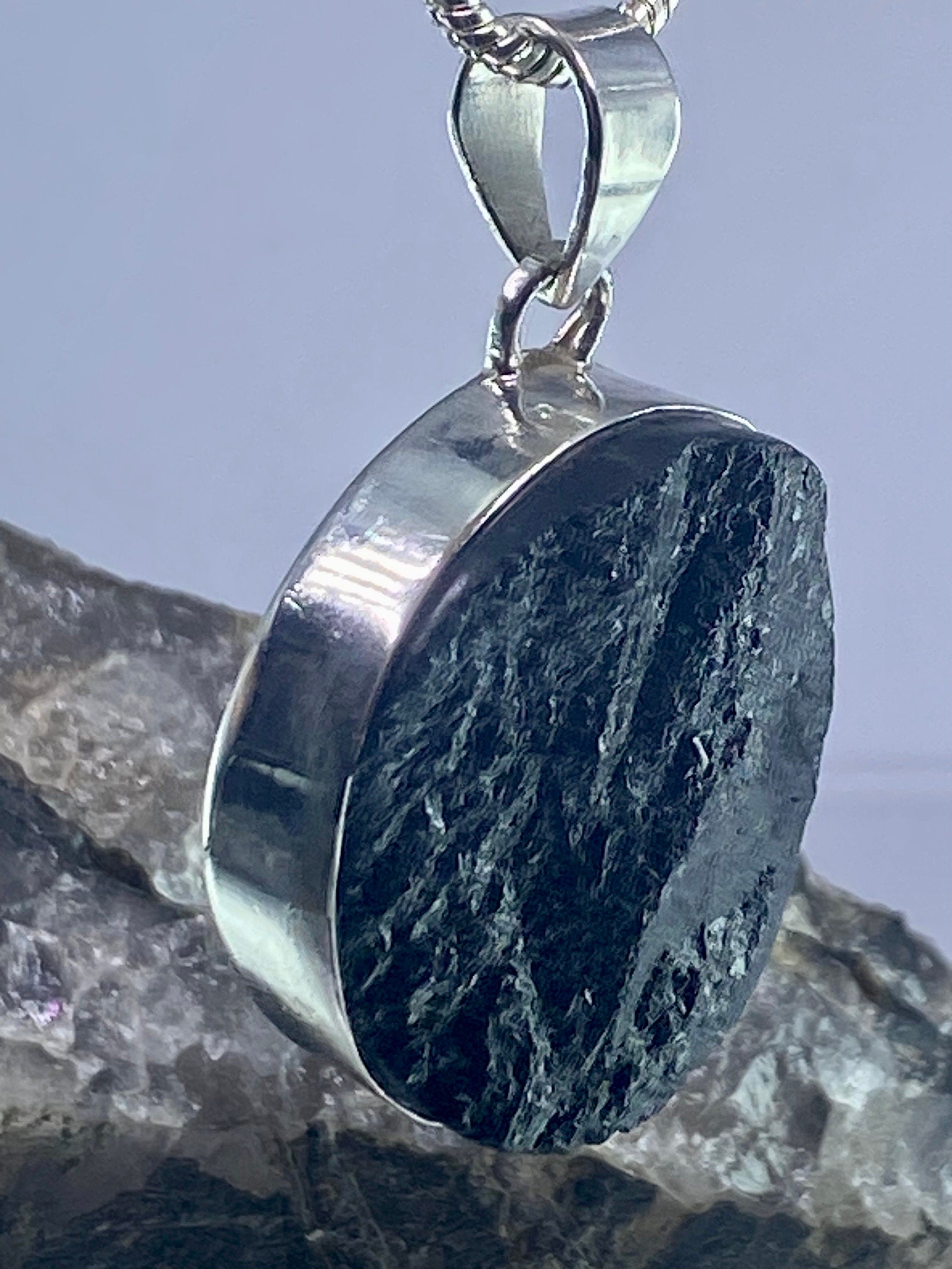 Natural Black Tourmaline and Silver Pendant (F)