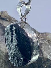 Natural Black Tourmaline and Silver Pendant (F)