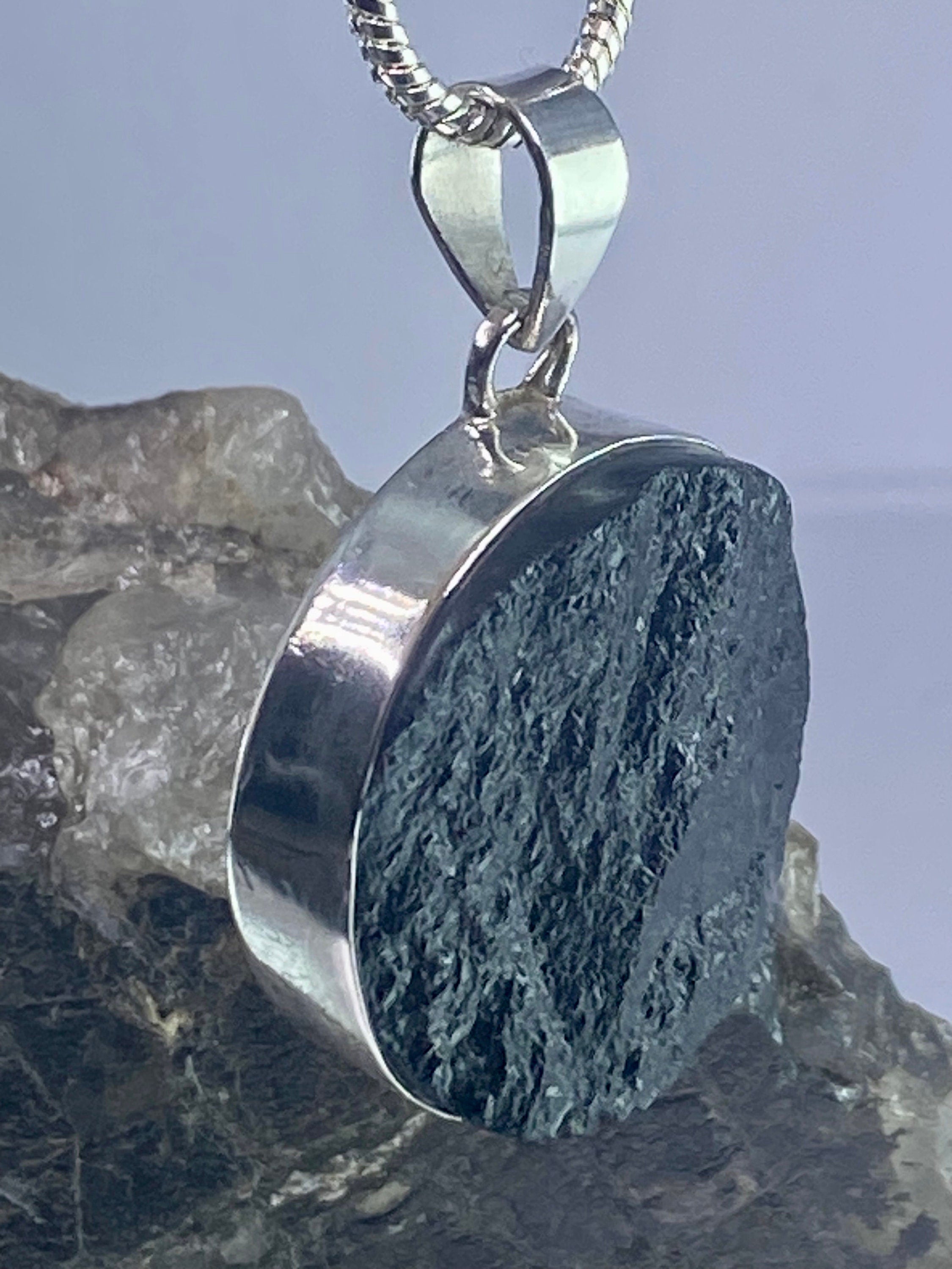 Natural Black Tourmaline and Silver Pendant (F)