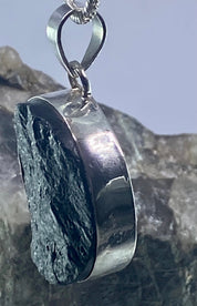 Natural Black Tourmaline and Silver Pendant (F)