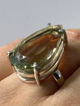 A Large Green Amethyst (Prasiolite ) and Silver Ring