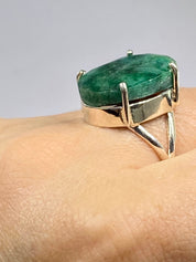 Raw Emerald and Sterling Silver Ring (AAA)