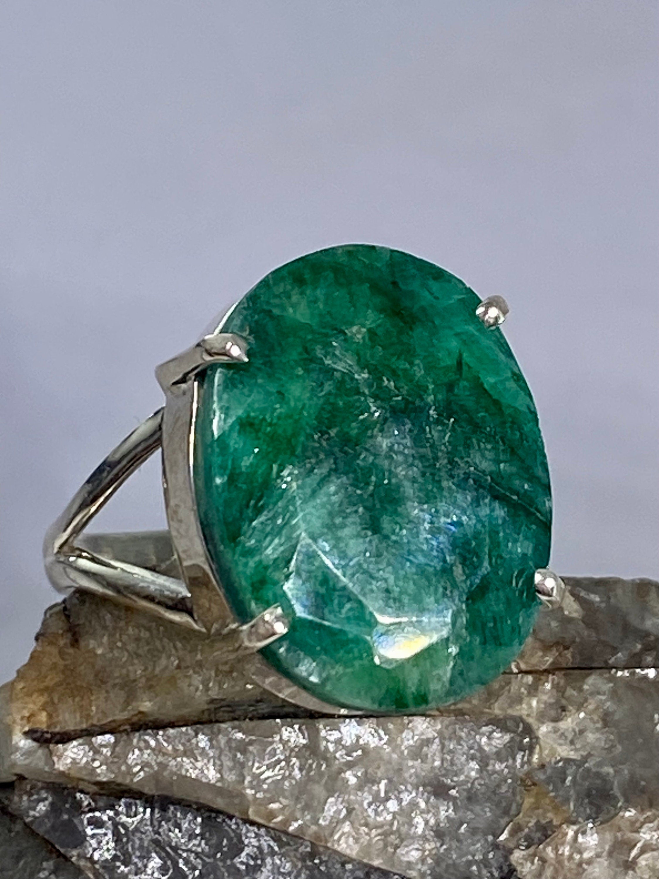 Raw Emerald and Sterling Silver Ring (AAA)