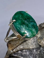 Raw Emerald and Sterling Silver Ring (AAA)