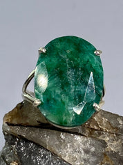 Raw Emerald and Sterling Silver Ring (AAA)