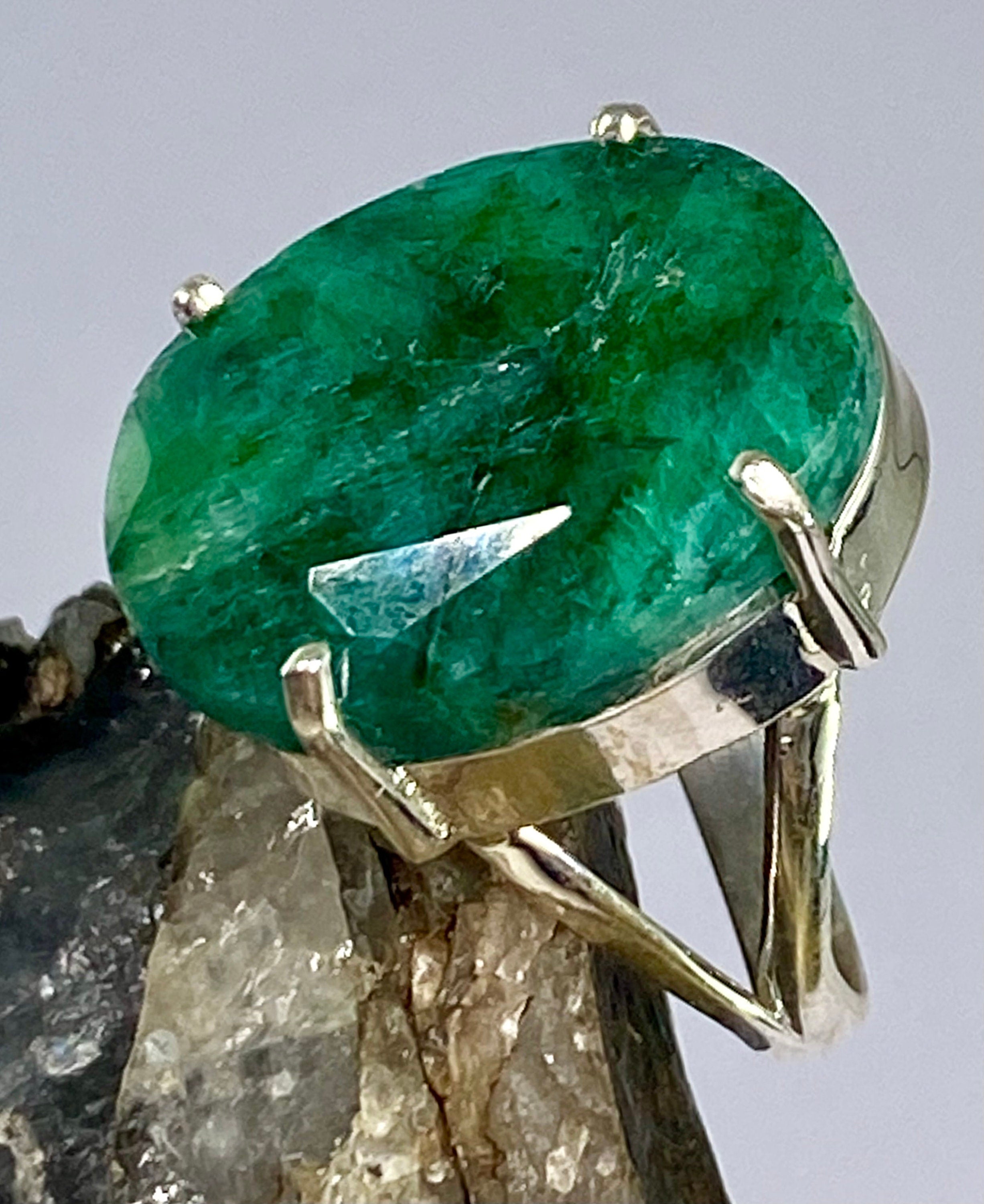 Raw Emerald and Sterling Silver Ring (AAA)