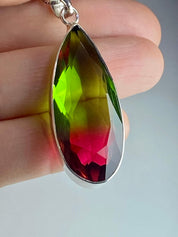 Watermelon Tourmaline Silver Teardrop Pendant (M1)