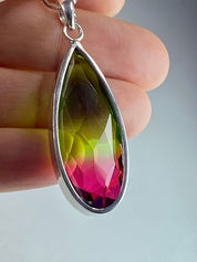 Watermelon Tourmaline Silver Teardrop Pendant (M1)
