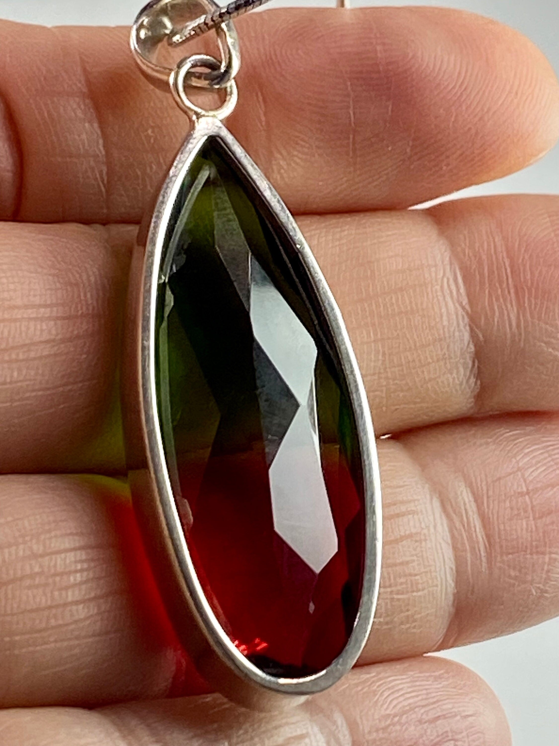 Watermelon Tourmaline and Silver Pendant (M2)