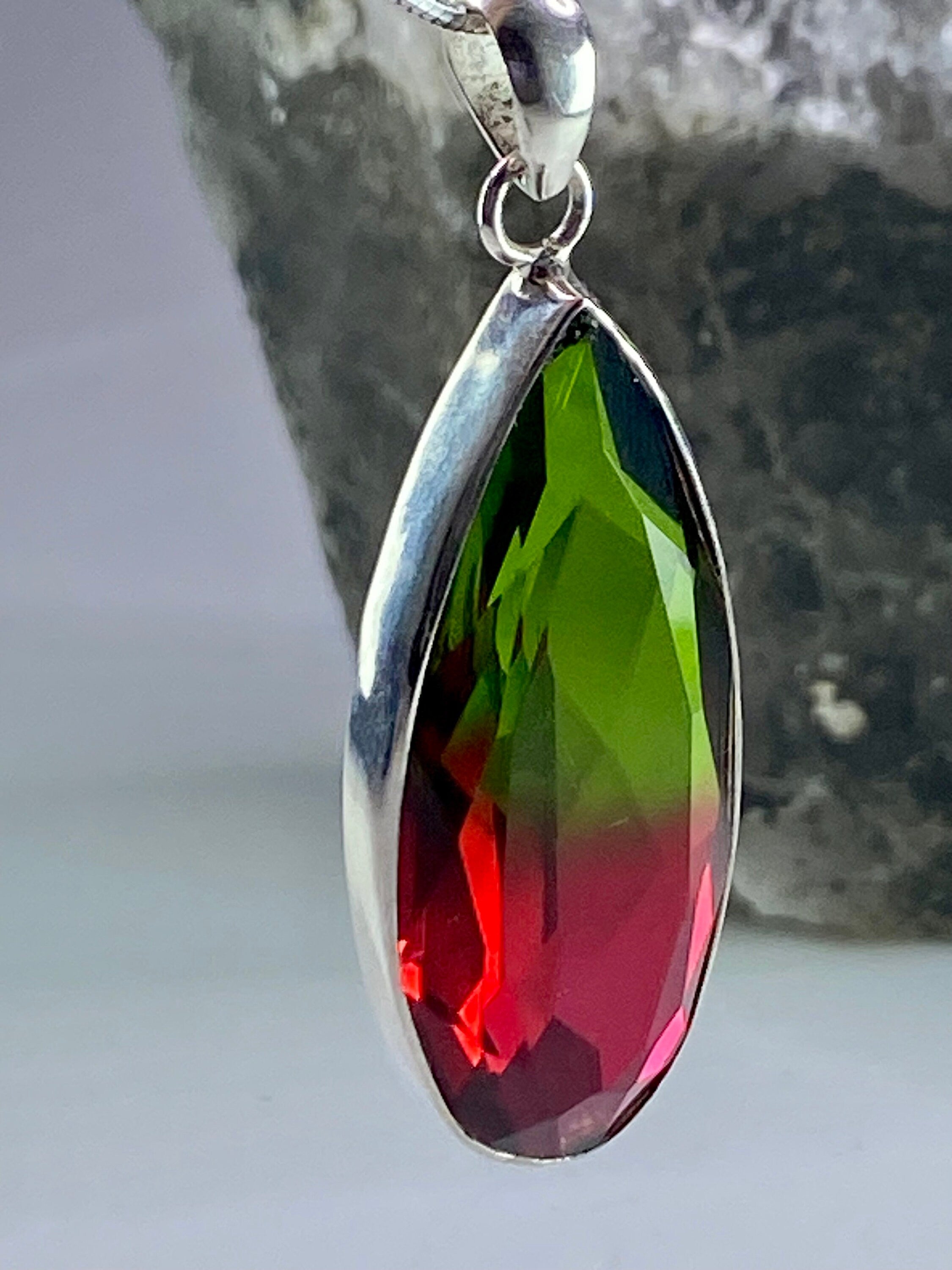 Watermelon Tourmaline and Silver Pendant (M2)