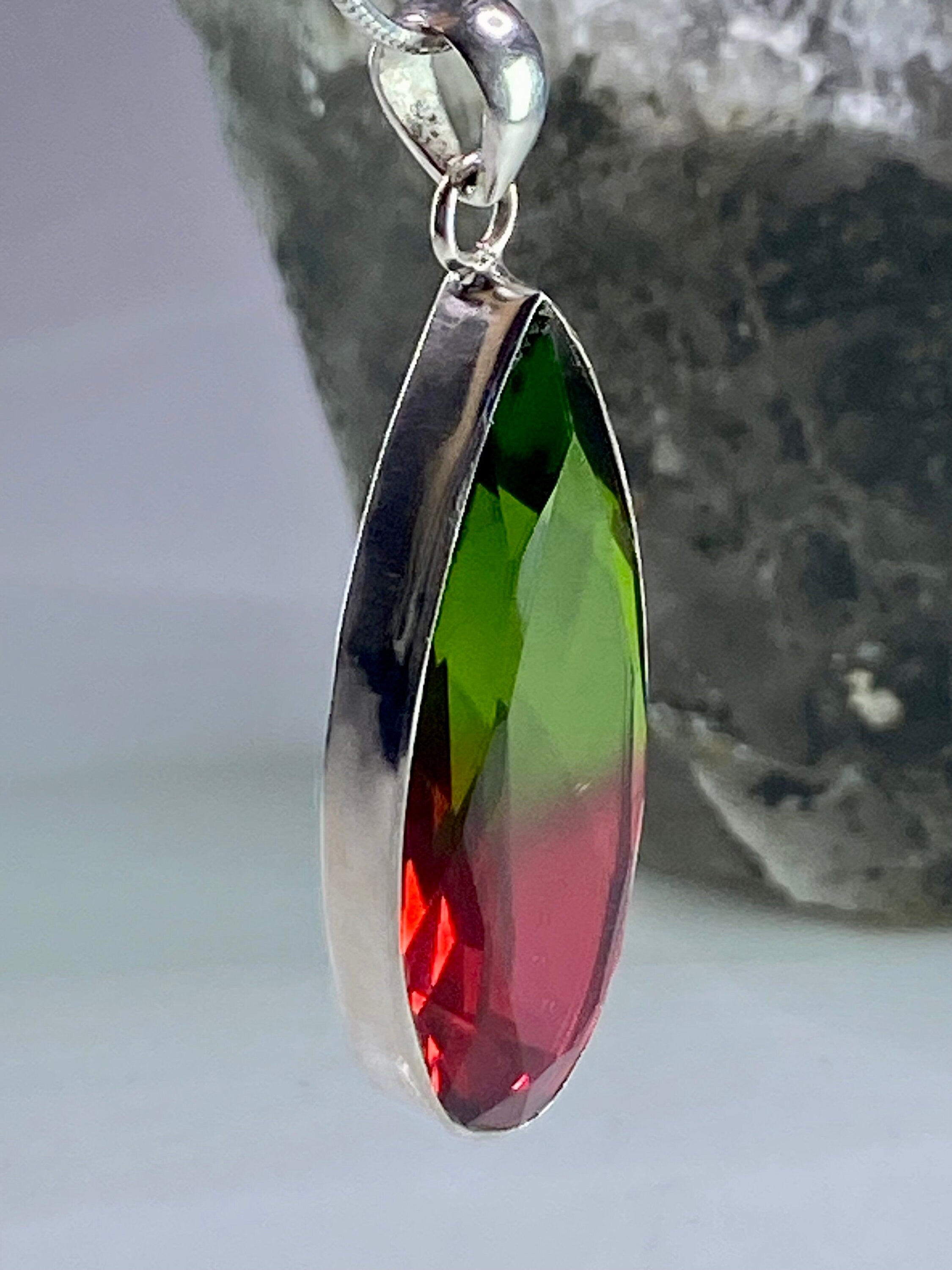 Watermelon Tourmaline and Silver Pendant (M2)