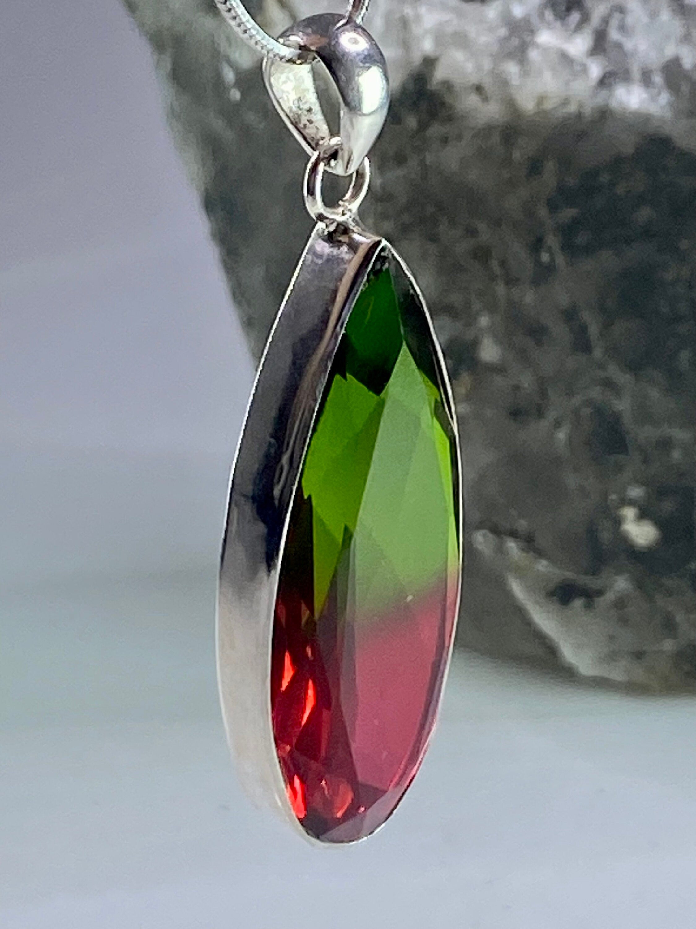 Watermelon Tourmaline and Silver Pendant (M2)