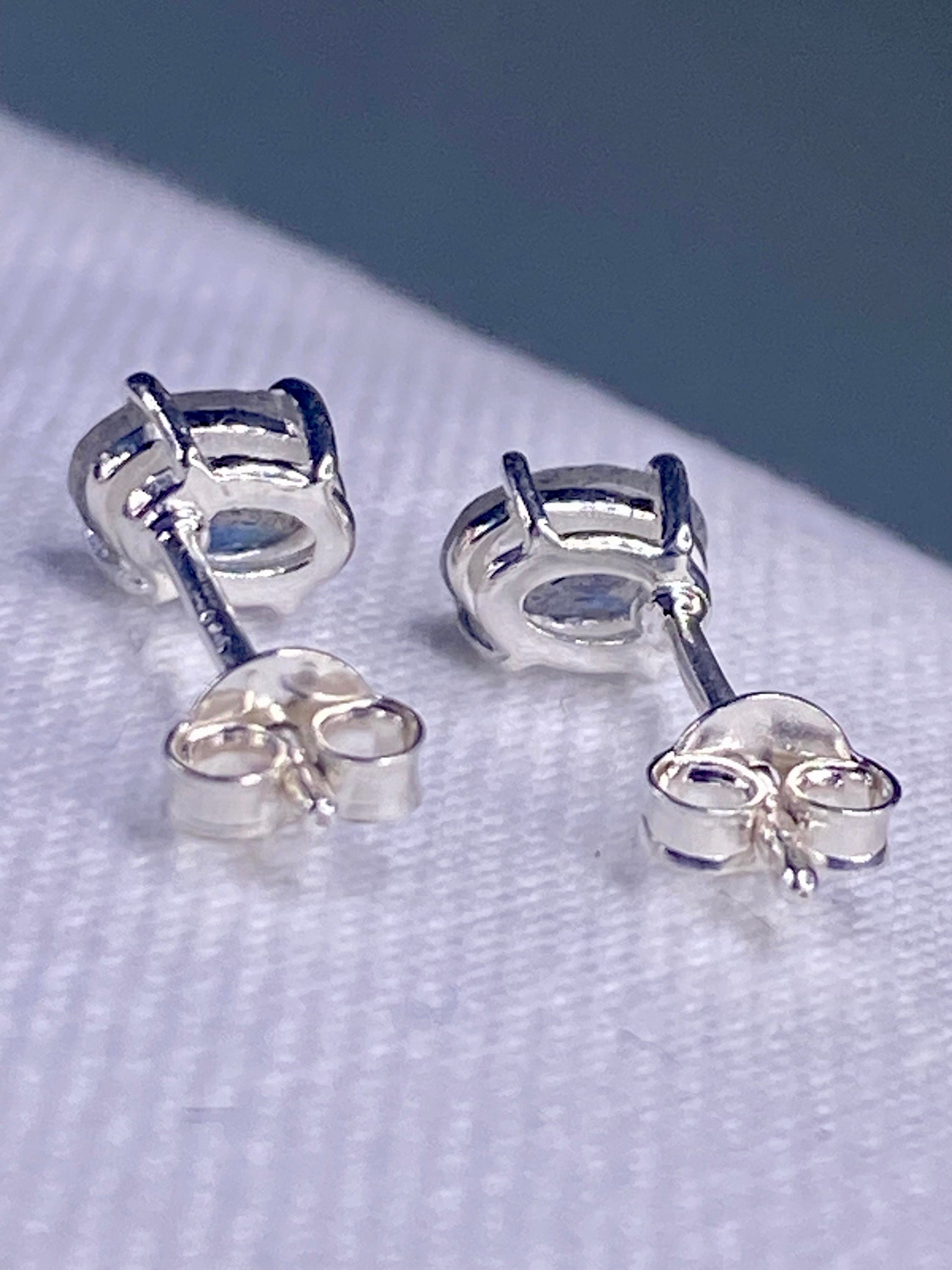 Oval Blue Fire Labradorite 925 Sterling silver studs