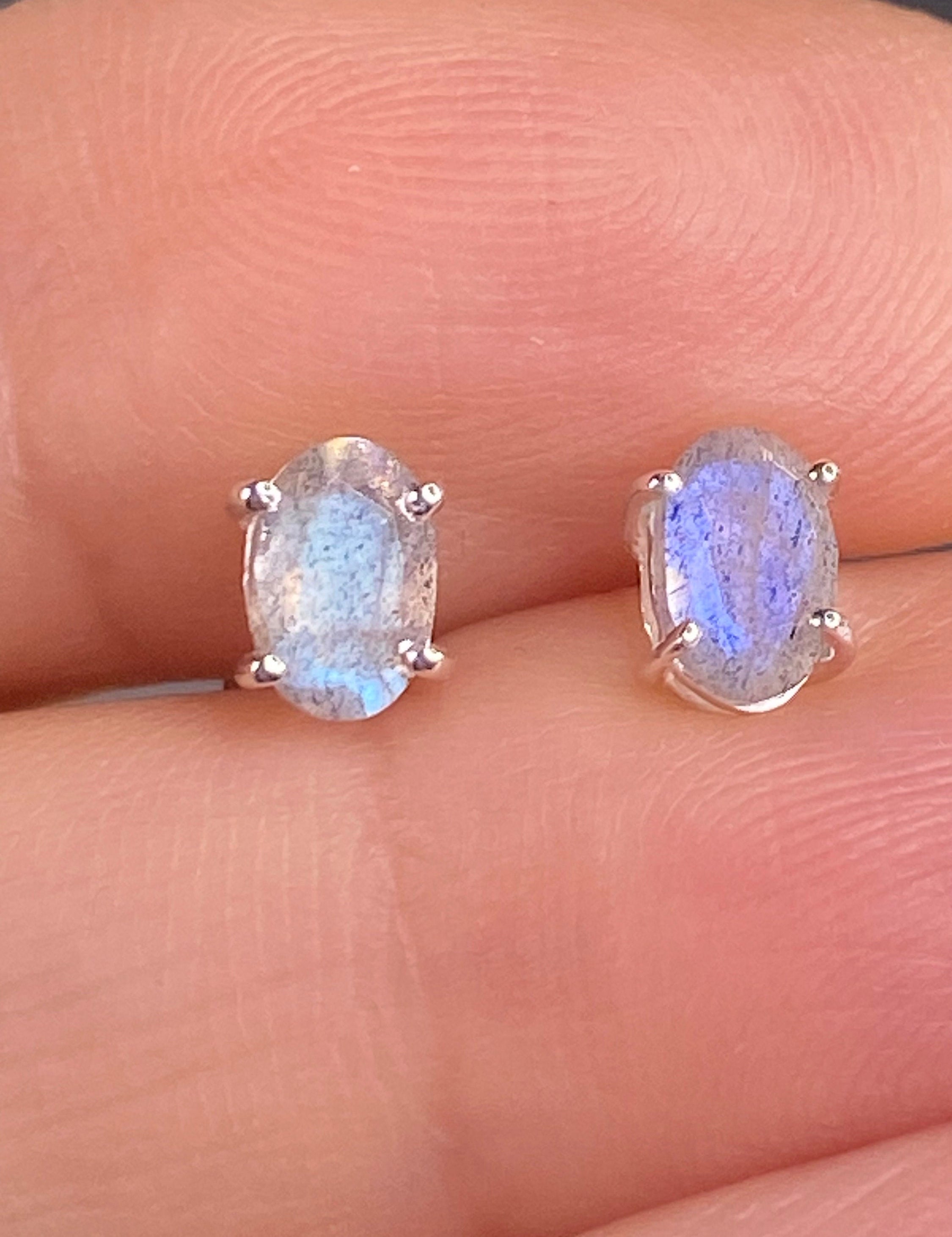 Oval Blue Fire Labradorite 925 Sterling silver studs