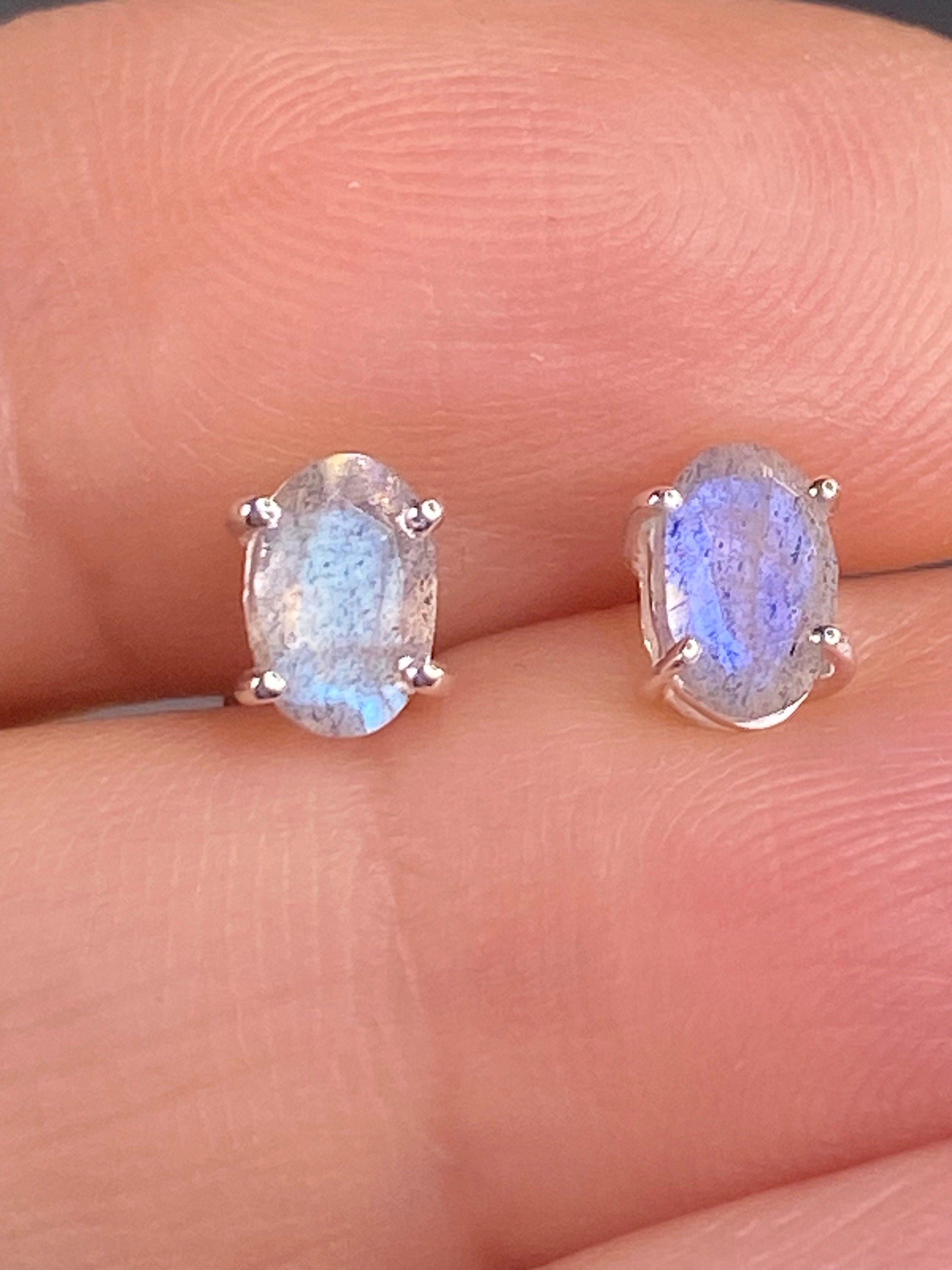 Oval Blue Fire Labradorite 925 Sterling silver studs