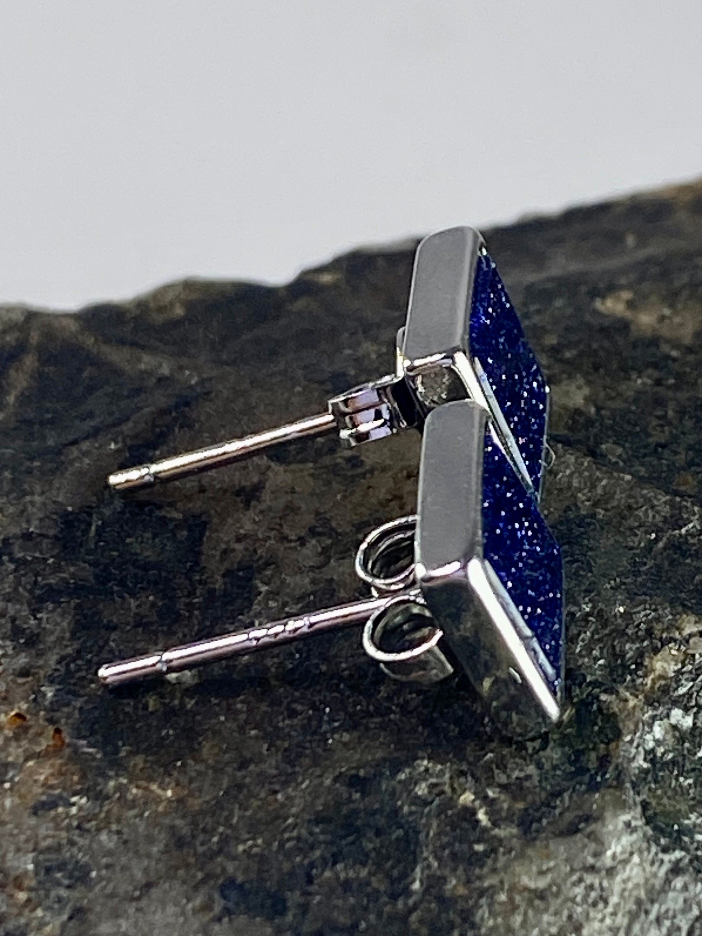 Navy Blue Goldstone and Silver Studs