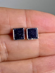 Navy Blue Goldstone and Silver Studs