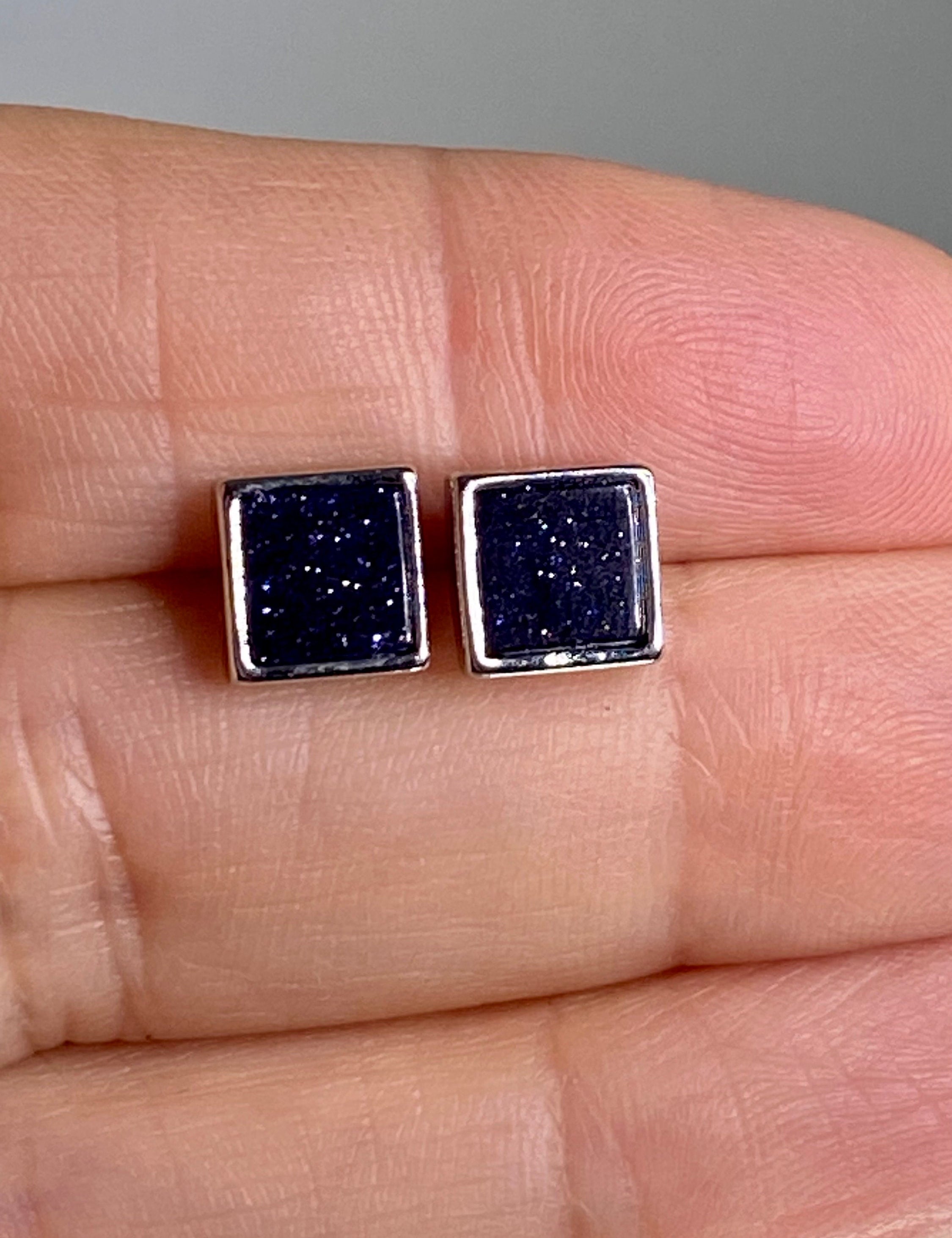 Navy Blue Goldstone and Silver Studs