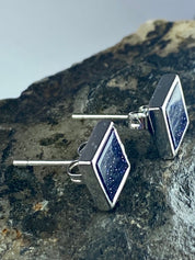 Navy Blue Goldstone and Silver Studs