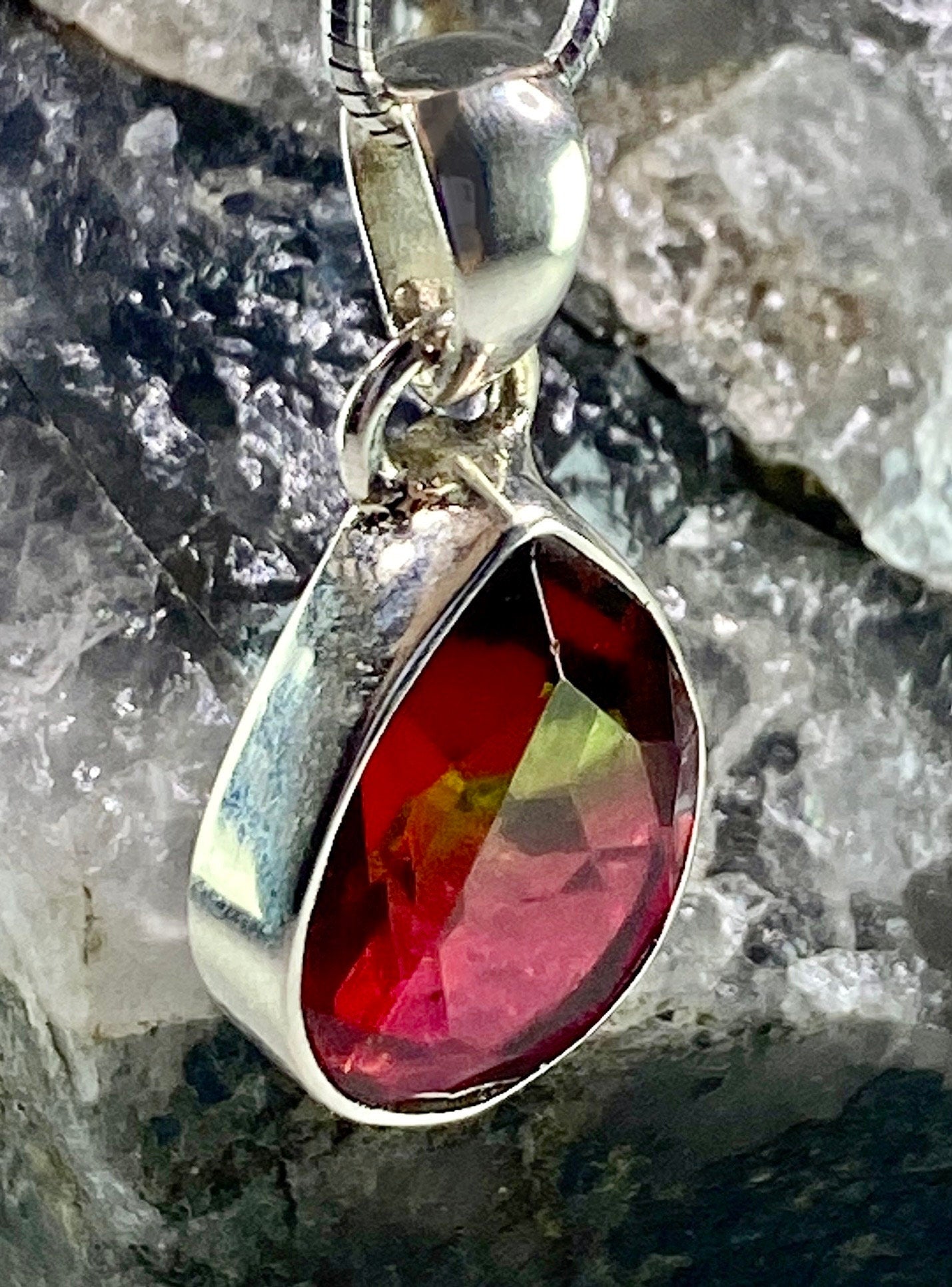 Watermelon Tourmaline 925 Silver Pendant Necklace