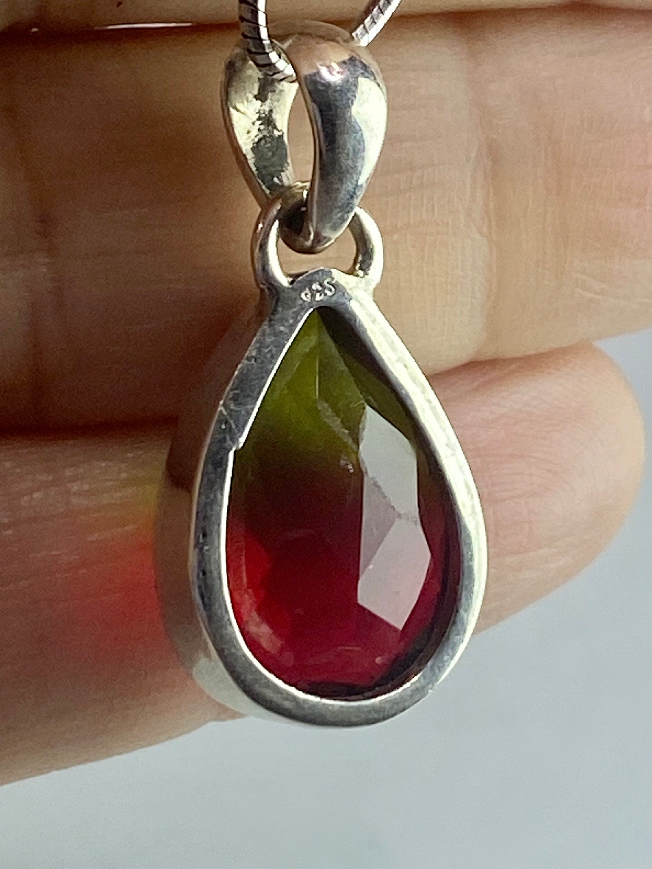 Watermelon Tourmaline 925 Silver Pendant Necklace