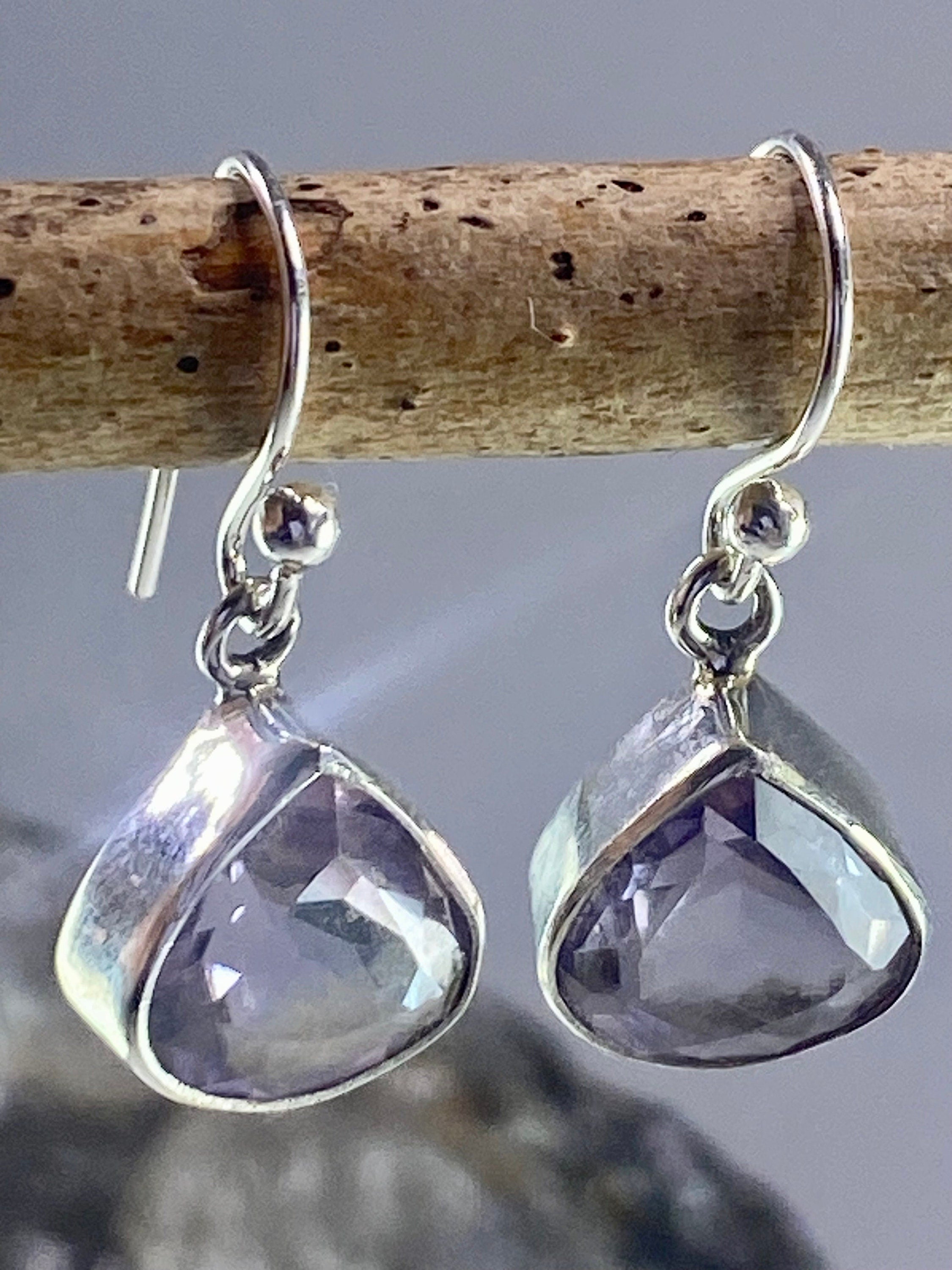 Purple Amethyst and Sterling Silver Drop Earrings (M094)