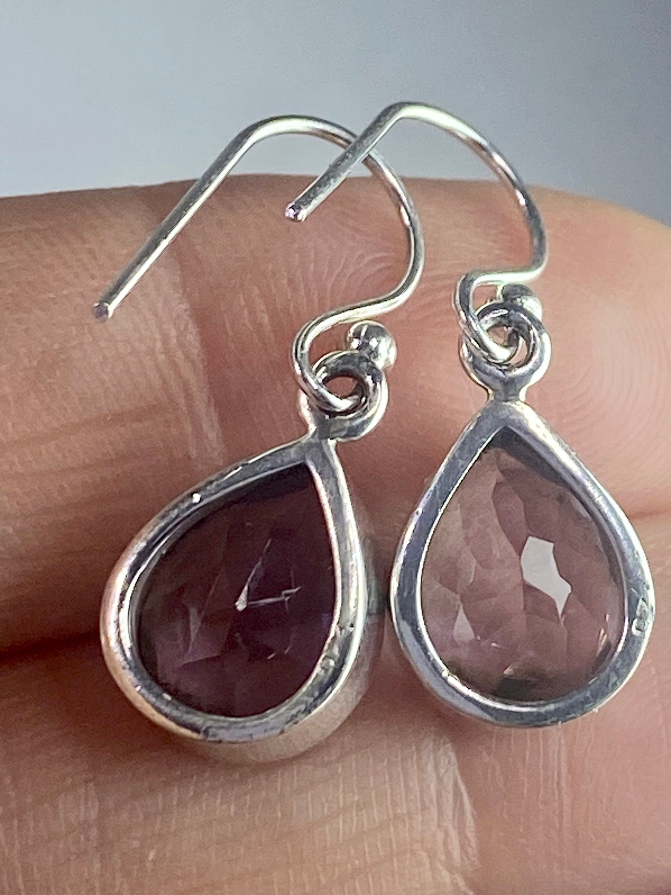 Purple Amethyst and Sterling Silver Drop Earrings (M097)