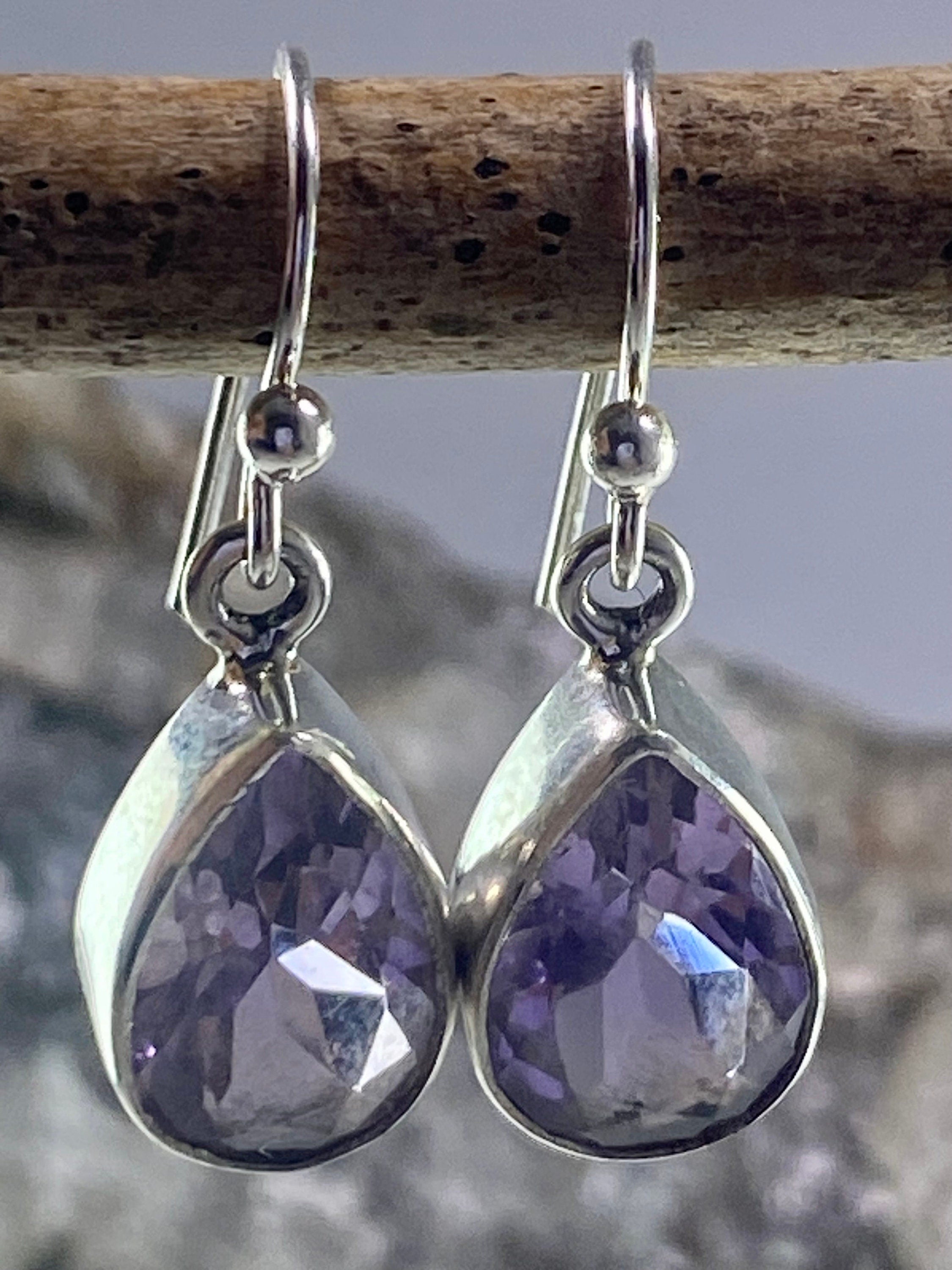 Purple Amethyst and Sterling Silver Drop Earrings (M097)