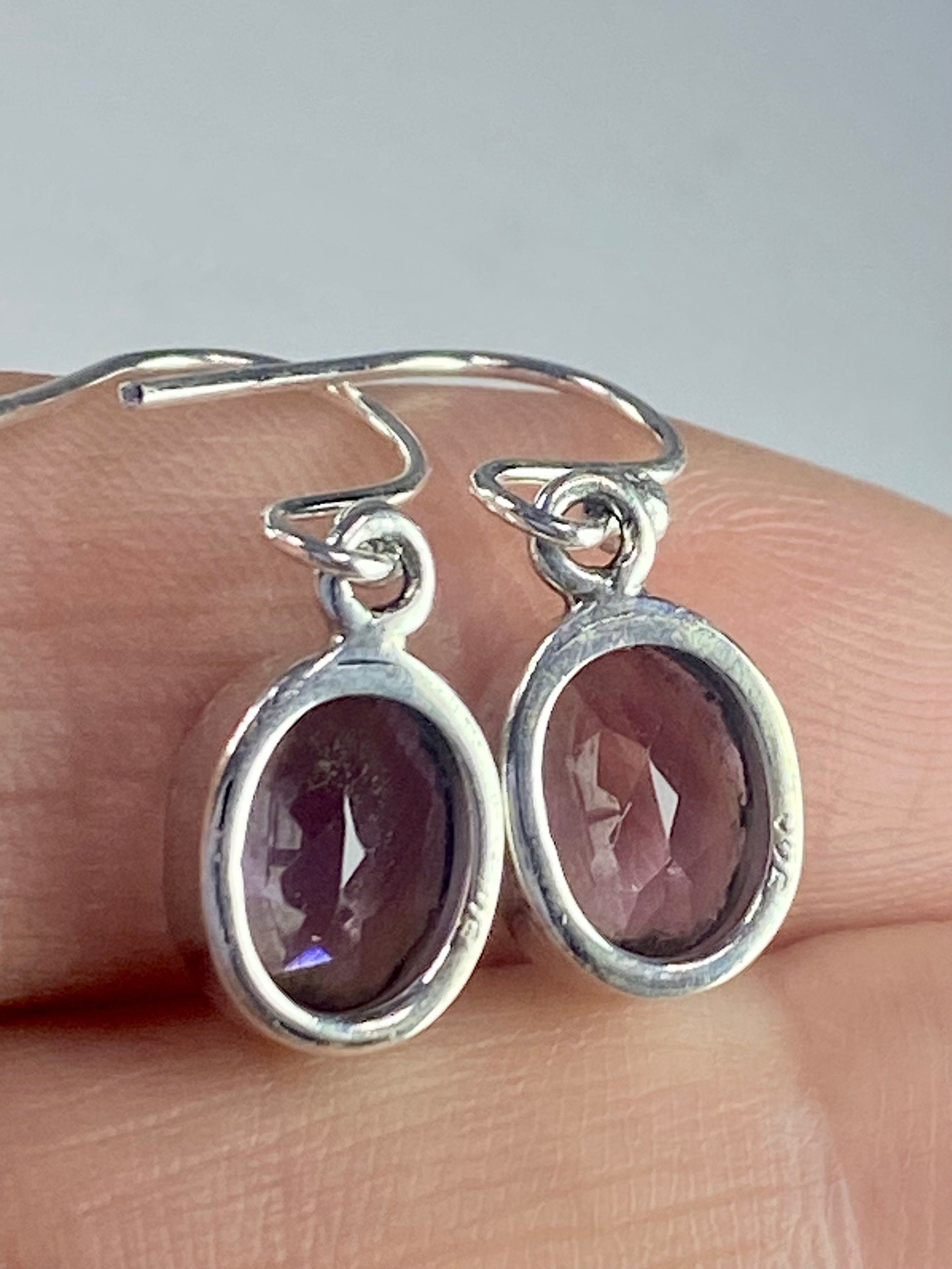 Purple Amethyst and Sterling Silver Drop Earrings (M096)