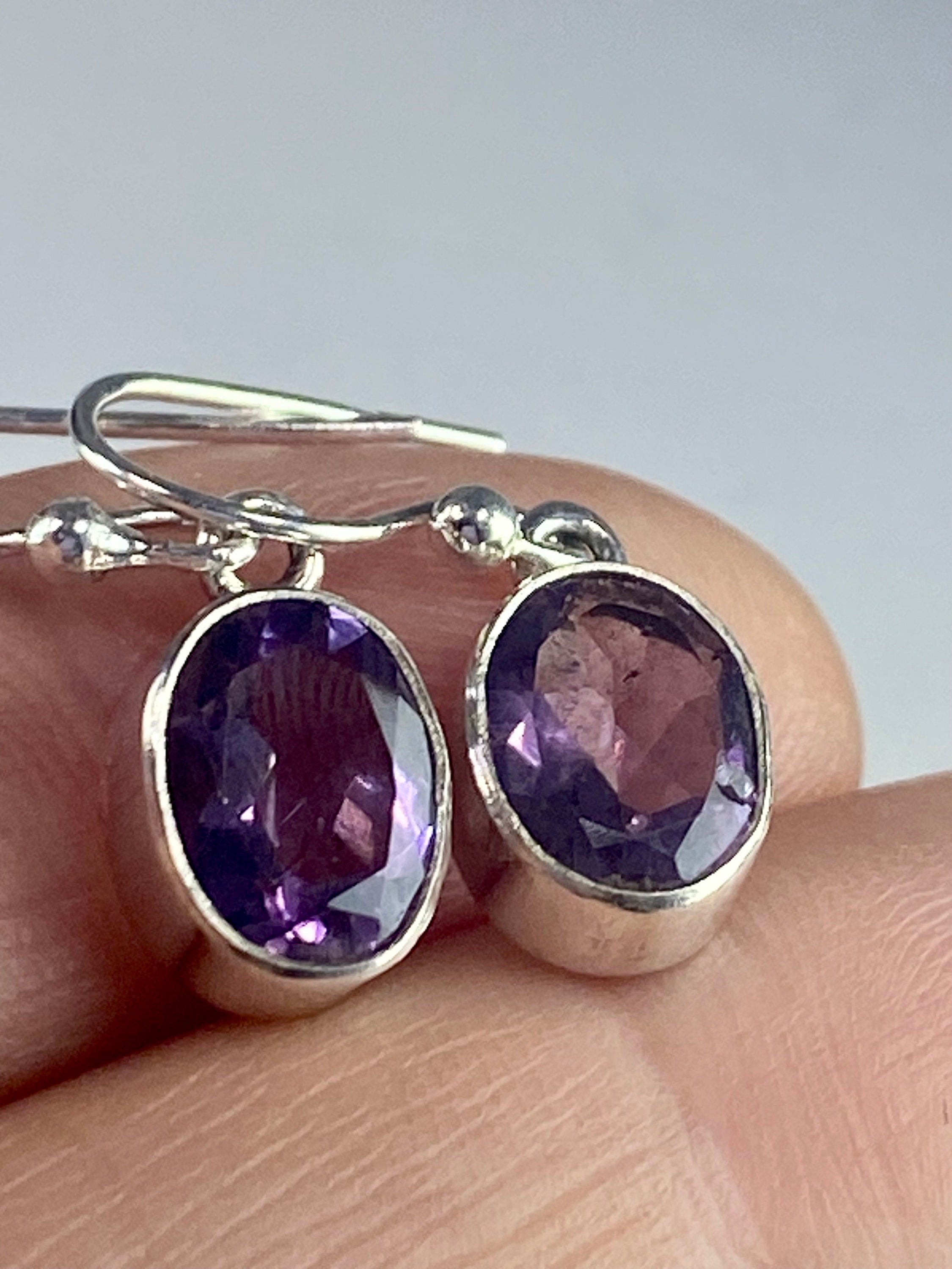 Purple Amethyst and Sterling Silver Drop Earrings (M096)