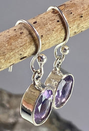 Purple Amethyst and Sterling Silver Drop Earrings (M096)