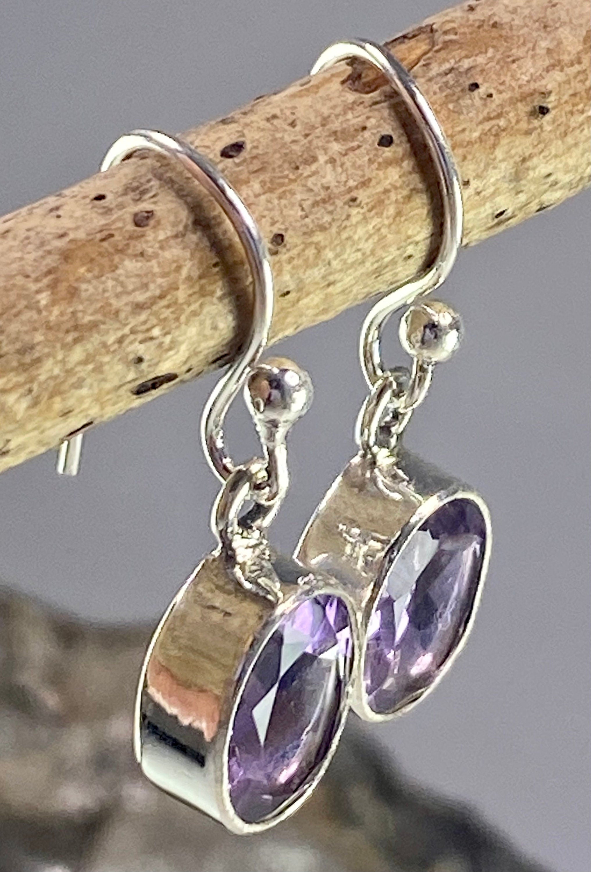 Purple Amethyst and Sterling Silver Drop Earrings (M096)