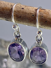 Purple Amethyst and Sterling Silver Drop Earrings (M096)