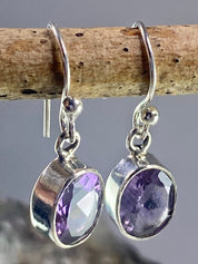 Purple Amethyst and Sterling Silver Drop Earrings (M096)