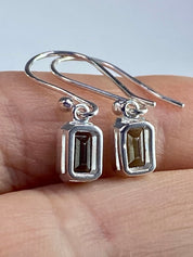 Genuine Moldavite Dangle Earrings, Sterling Silver Emerald - Cut 7mm x 5mm, Handmade UK gift