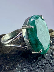 Raw Emerald and Silver Ring (AA)