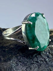 Raw Emerald and Silver Ring (AA)