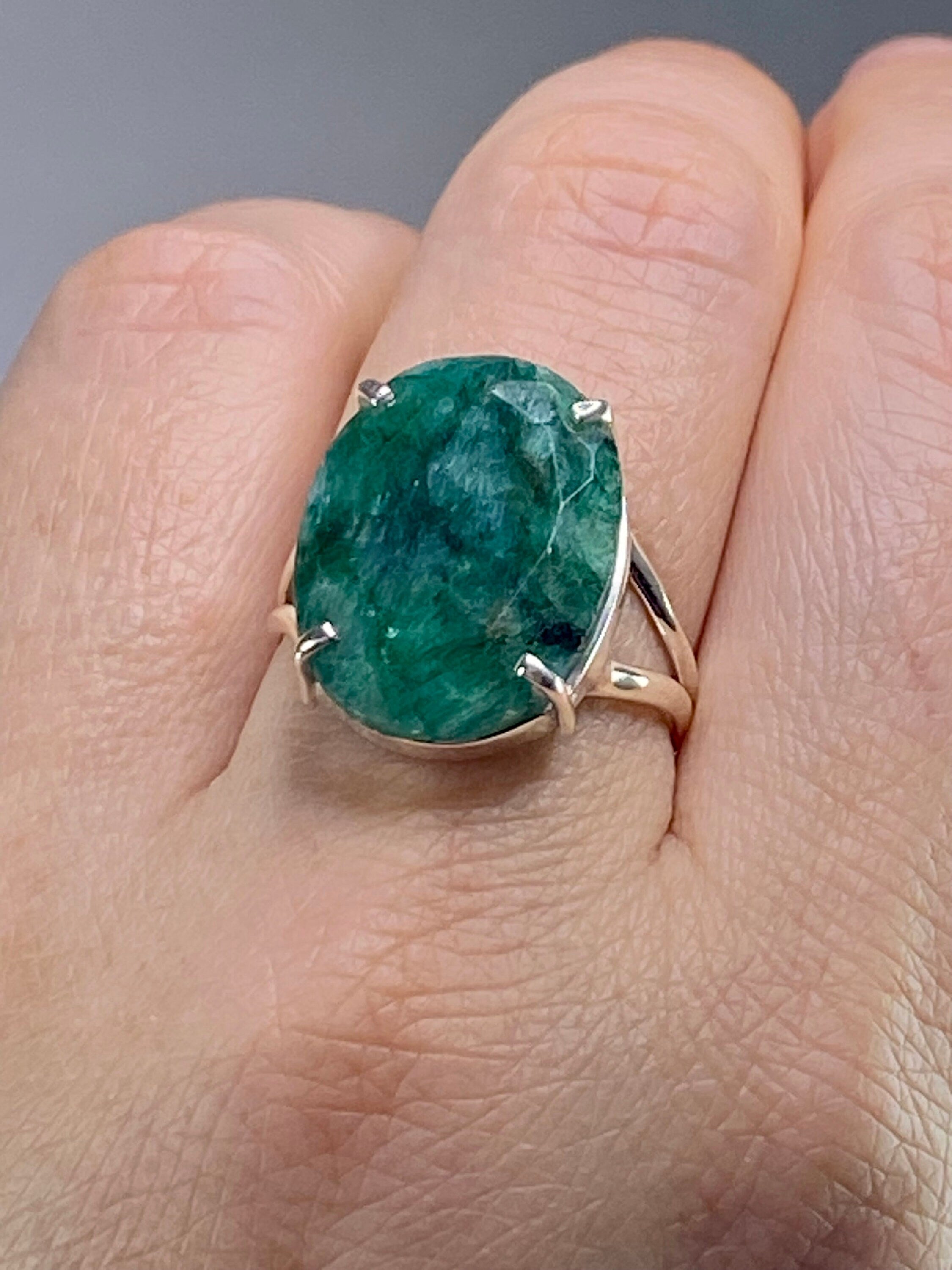 Raw Emerald and Silver Ring (AA)