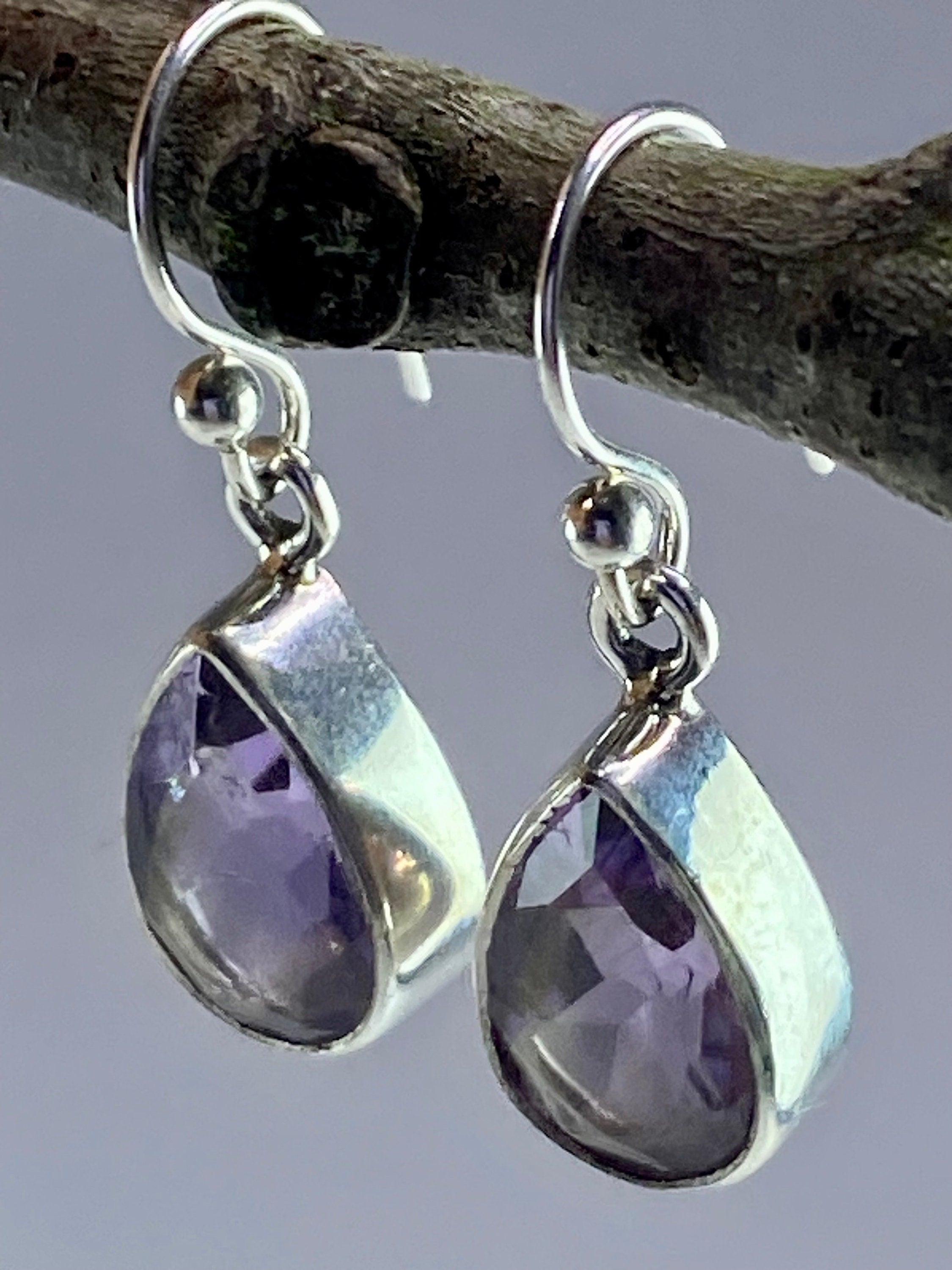 Purple Amethyst and Sterling Silver Drop Earrings (M097)