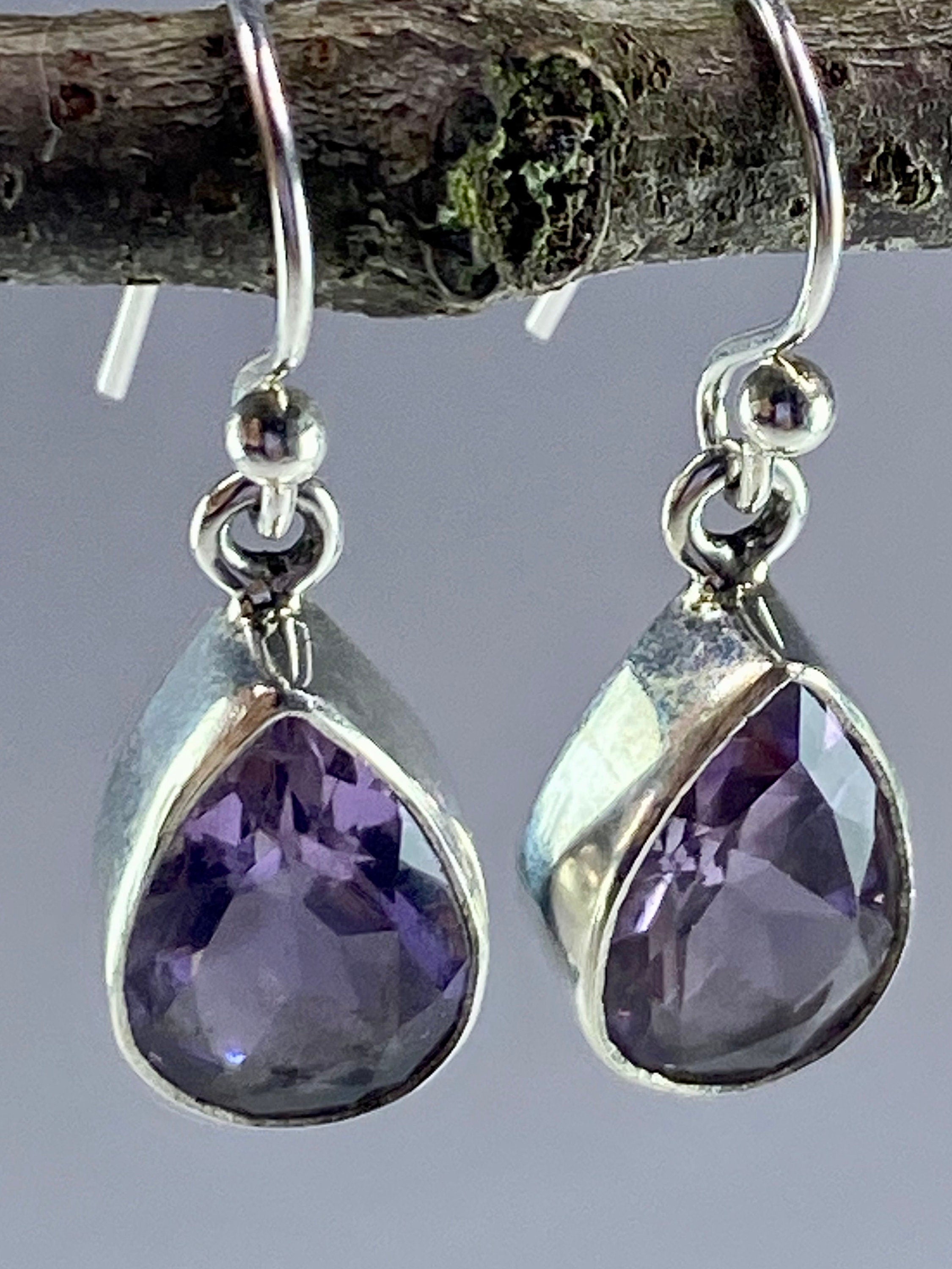 Purple Amethyst and Sterling Silver Drop Earrings (M097)