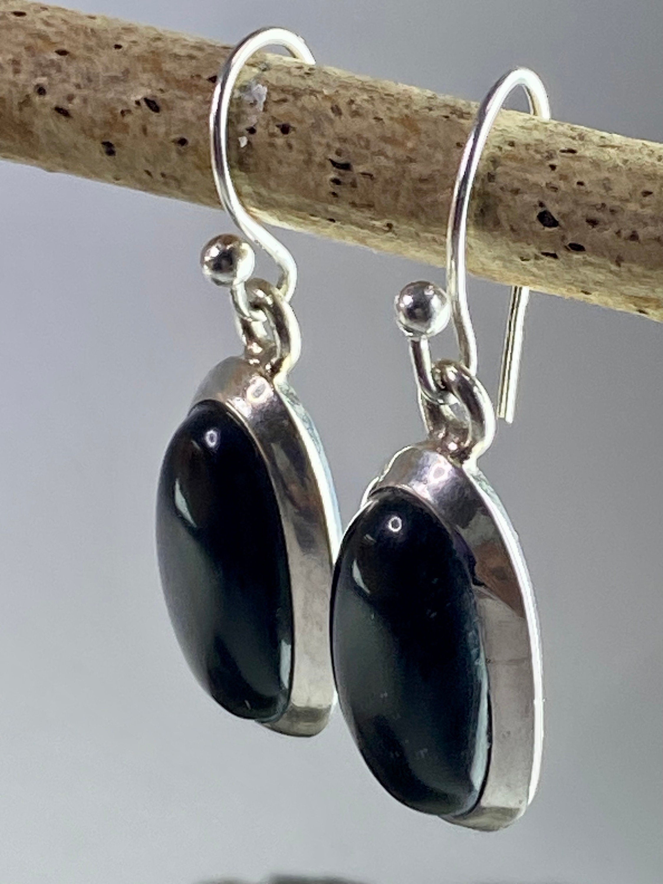 Black Onyx and Silver Earrings (M09)