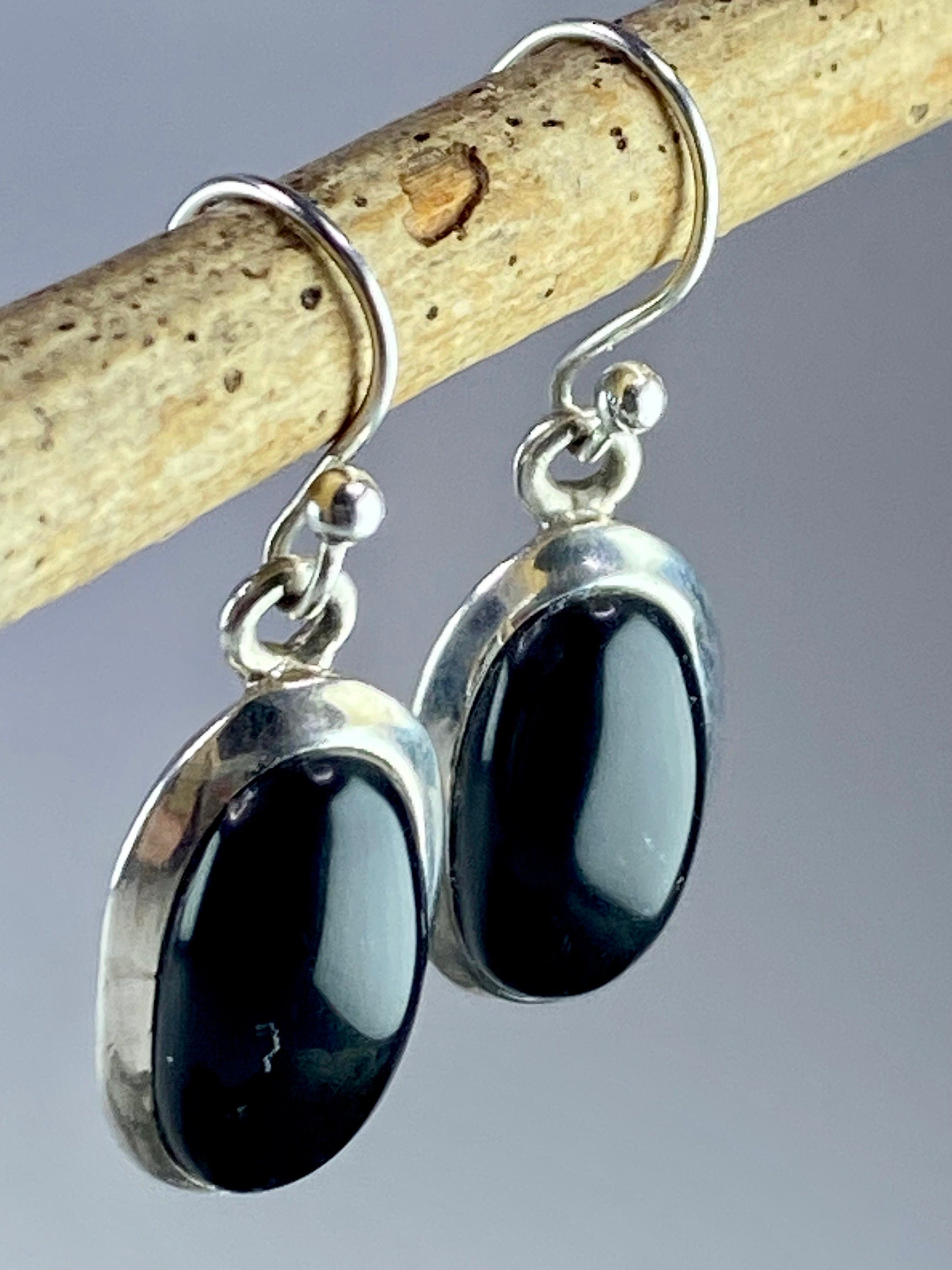 Black Onyx and Silver Earrings (M09)