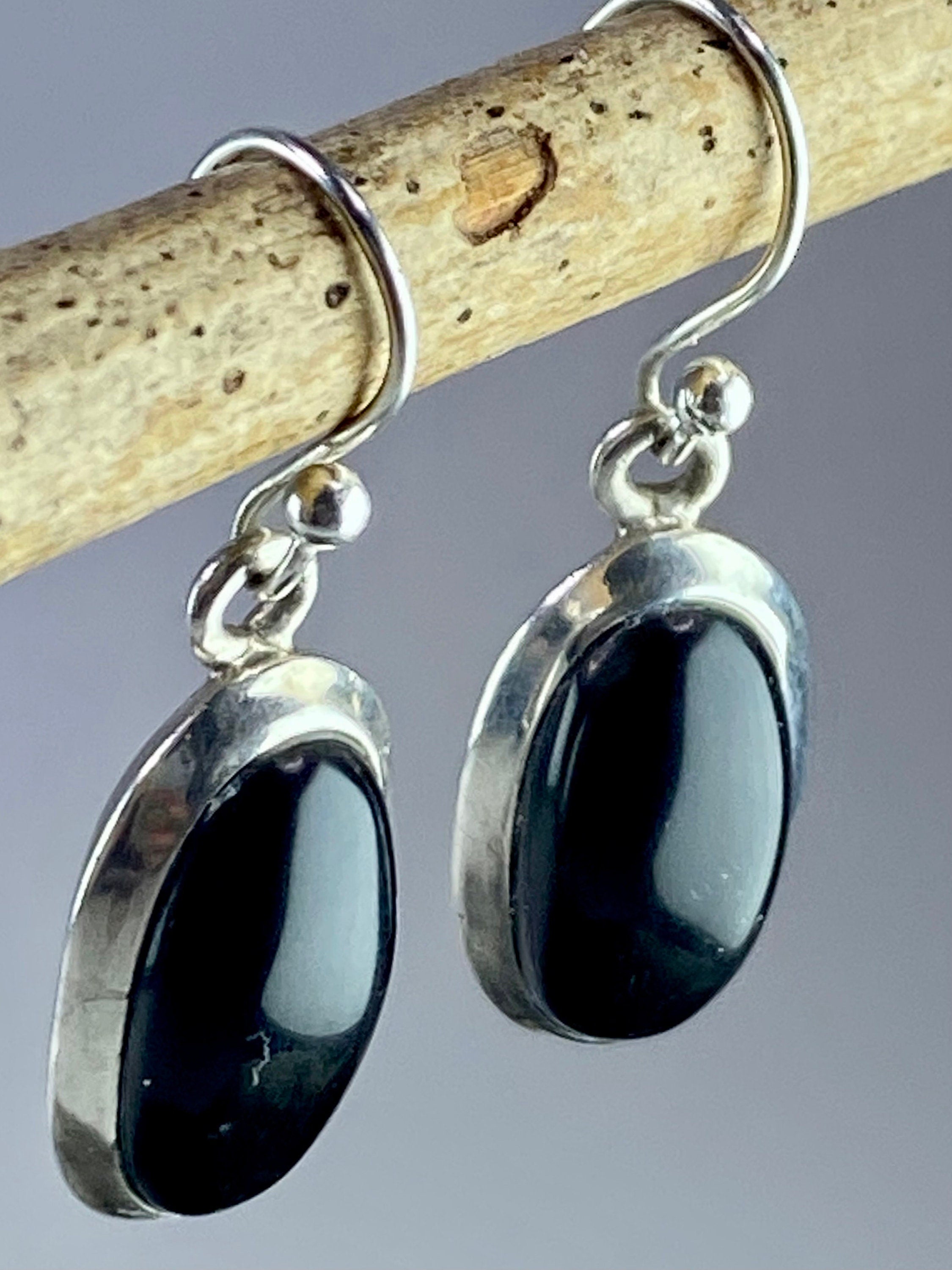 Black Onyx and Silver Earrings (M09)