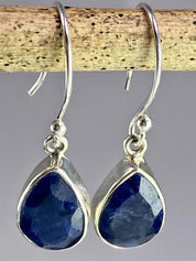 Raw Sapphire and Silver Dangle Earrings (YM)